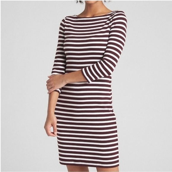 GAP Dresses & Skirts - Gap Modern Boatneck Dress Medium Burgundy And White Stripe Nautical Casual NWT